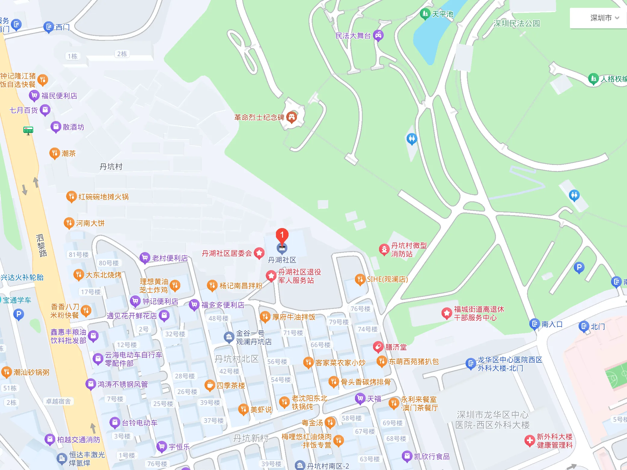 深圳市龙华区福城街道丹湖社区碧澜路44号位置示意图